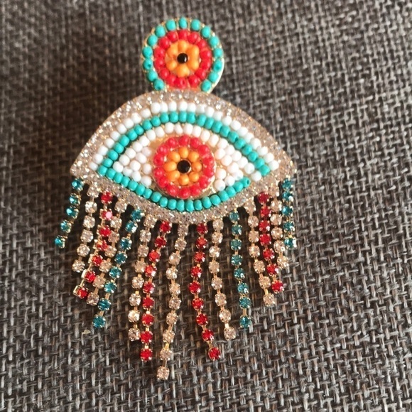 Brand New Evil Eye Beaded Rhinestone Earrings - Picture 2 of 6